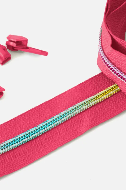 Rabatt Regenbogen Reißverschluss 6,5mm Raupe Pink B47 3m lang