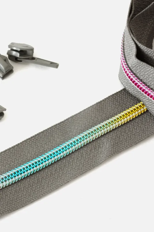 Kostenloser Rückversand Regenbogen Reißverschluss 6,5mm Raupe Mausgrau B24 3m lang