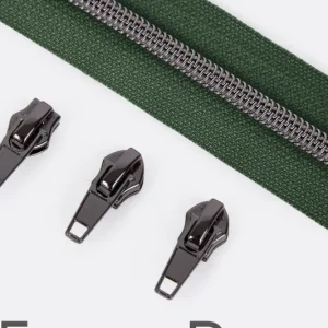 Bestpreis Reißverschluss Gunmetal 6,5mm Dunkelgrün D190 3m lang
