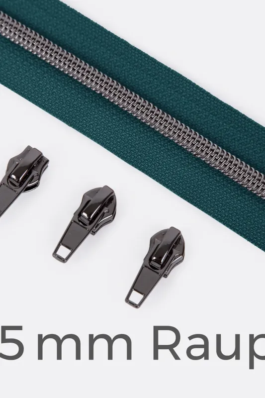 Preisreduziert Reißverschluss Gunmetal 6,5mm Petrol D103 3m lang