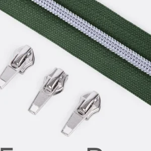 Letzte Chance Reißverschluss Metallisiert Silber 6,5mm Dunkelgrün D190
