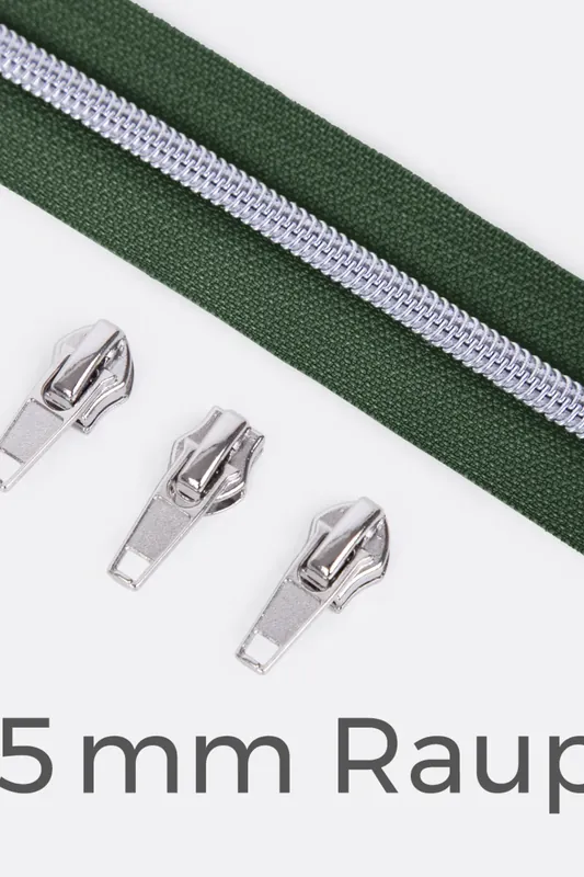 Letzte Chance Reißverschluss Metallisiert Silber 6,5mm Dunkelgrün D190