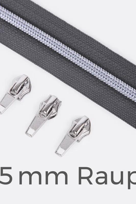 Reißverschluss Metallisiert Silber 6,5mm Dunkelgrau D306 Preisknaller