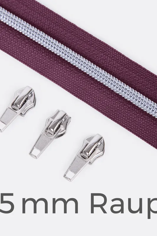 Neu Reißverschluss Metallisiert Silber 6,5mm Beere D230