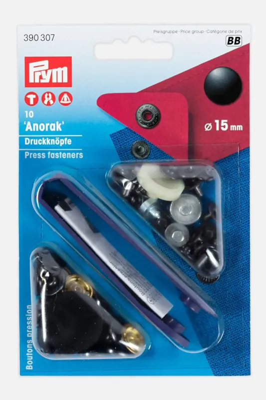 Anorak Druckknöpfe Schwarz 15mm Neue Ware