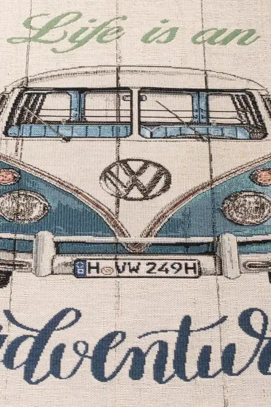 Handgefertigt Canvas Panel „VW Bulli-Life is an adventure“ Beige Multicolor
