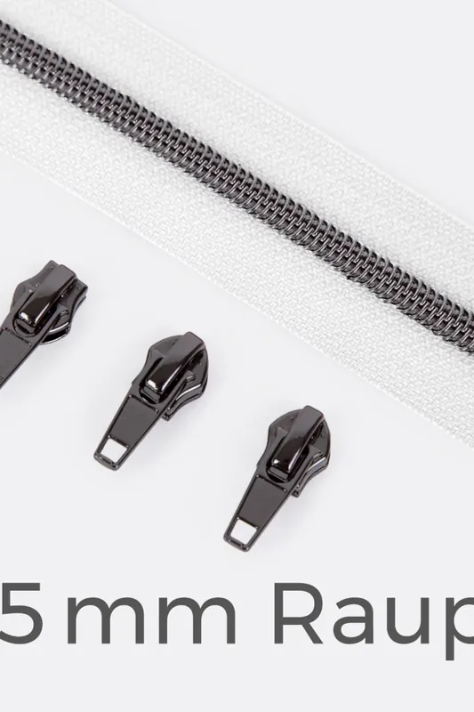 Garantierte Lieferung Reißverschluss Gunmetal 6,5mm Weiß B3 3m lang