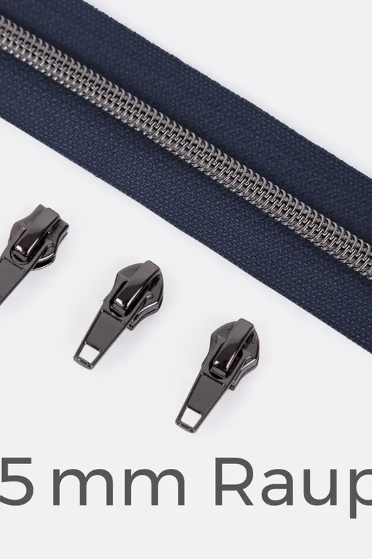 Reißverschluss Gunmetal 6,5mm Indigo D196 3m lang Hochwertig