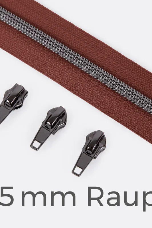 Reißverschluss Gunmetal 6,5mm Braun B26 3m lang Kostenloser Rückversand