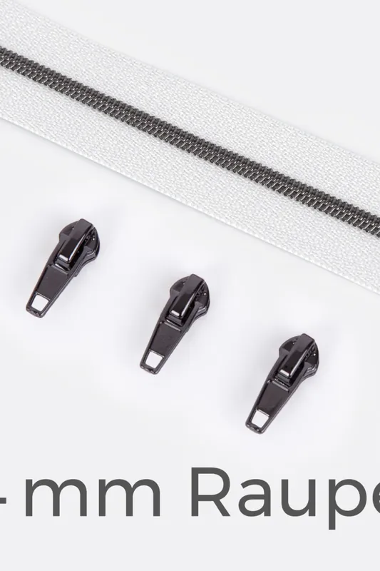 Neue Ware Reißverschluss Gunmetal 4mm Weiß B3 1m lang