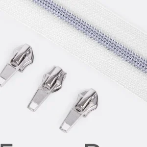 Super-Preis Reißverschluss Metallisiert Silber 6,5mm Weiß B3
