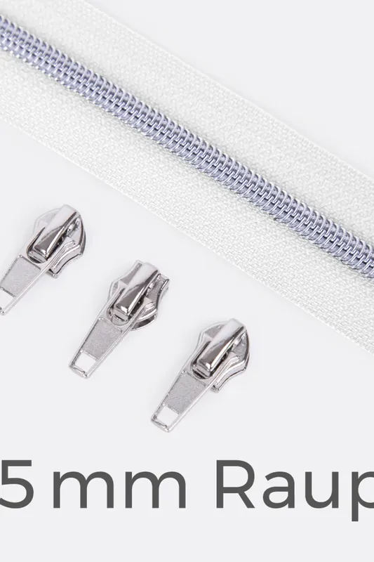 Super-Preis Reißverschluss Metallisiert Silber 6,5mm Weiß B3