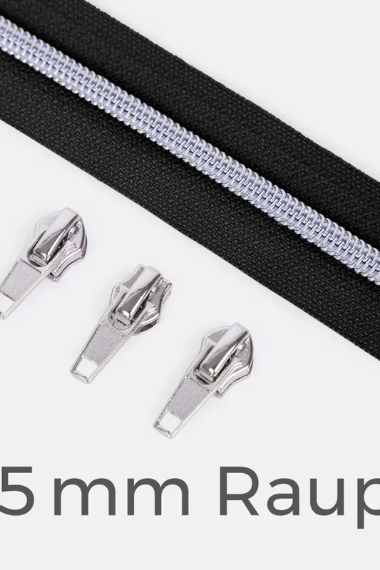 Top-Preis Reißverschluss Metallisiert Silber 6,5mm Schwarz B5