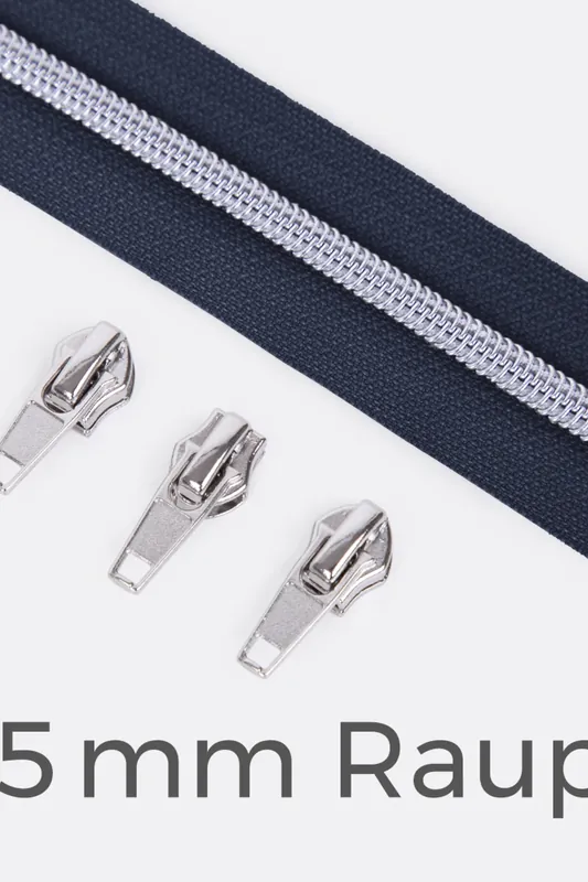 Ausverkauf Reißverschluss Metallisiert Silber 6,5mm Indigo D196