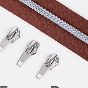 Kostenloser Versand Reißverschluss Metallisiert Silber 6,5mm Braun B26