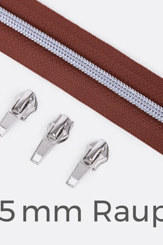 Kostenloser Versand Reißverschluss Metallisiert Silber 6,5mm Braun B26