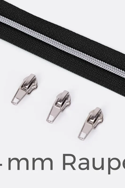 Neue Kollektion Reißverschluss Silber 4mm Schwarz B5 1m lang
