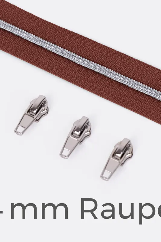 Original Reißverschluss Metallisiert Silber 4mm Braun B26 1m lang