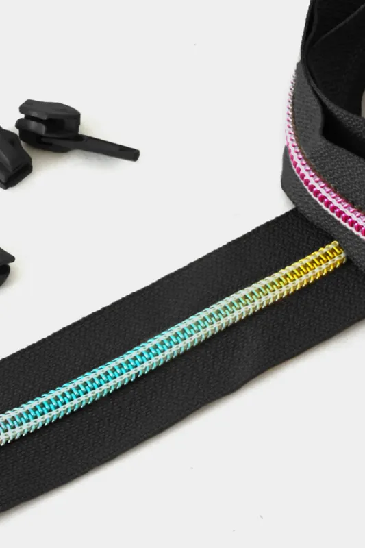 Super-Preis Regenbogen Reißverschluss 6,5mm Schwarz B5 1m lang