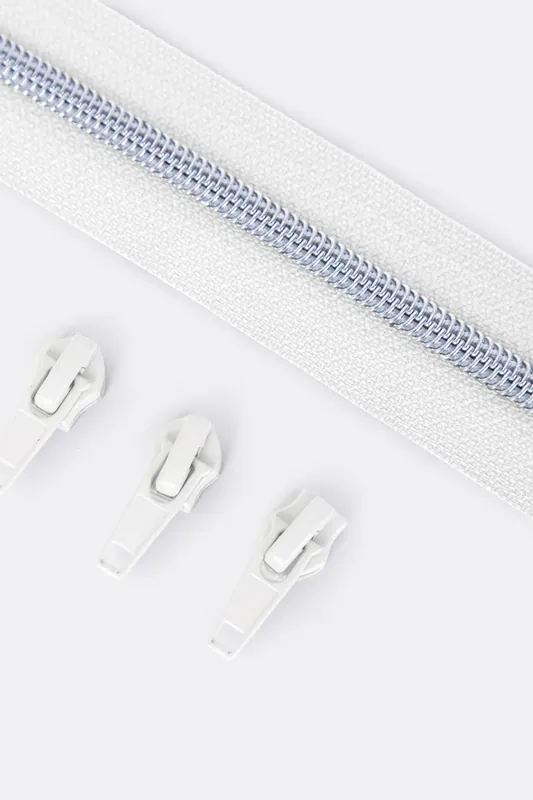 Reißverschluss Silber 6,5mm Weiß B3 1m lang Weltweiter Versand