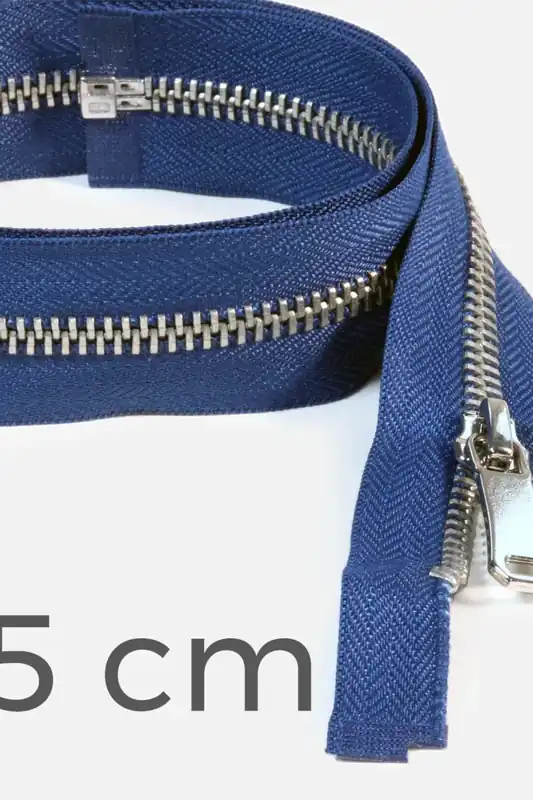 Exklusiv Reißverschluss Metall Silber teilbar 65cm Marineblau D40