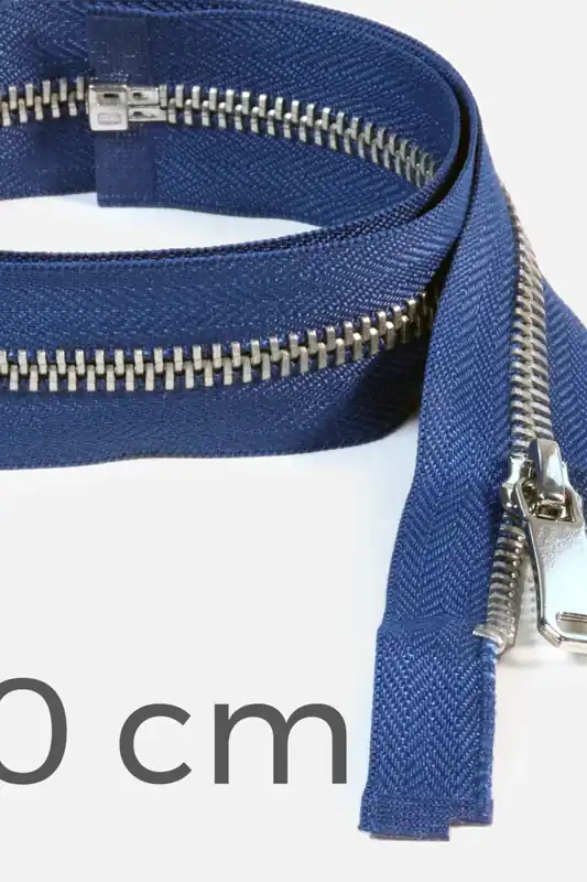 Reißverschluss Metall Silber teilbar 60cm Marineblau D40 Kostenloser Versand