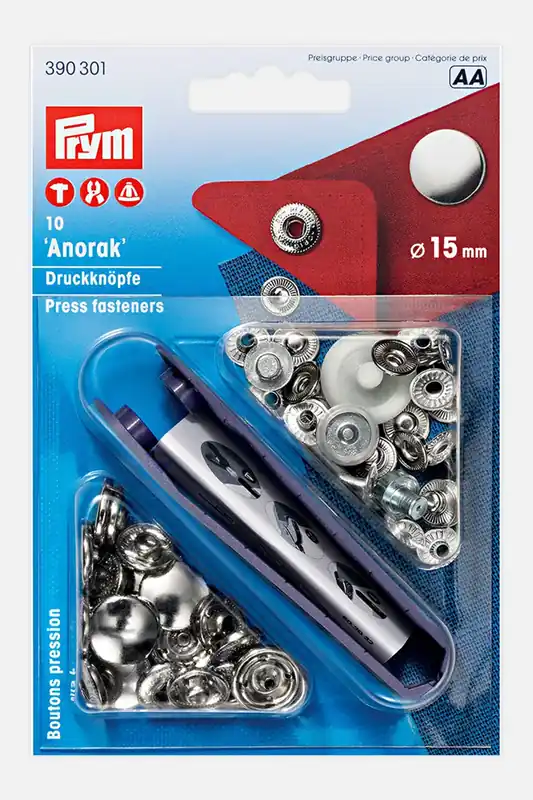 Geprüft Anorak Druckknöpfe Silber 15mm