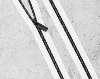 Gunmetal & Weiß Endlosreißverschluss & Zupfer – Gunmetal / Weiß Zipper mit Metallzähnen – Sallie Tomato Top-Seller