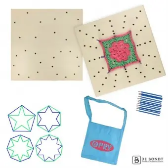 Billig Scheepjes Granny Squares Spannmatten Set – Doppelseitg Häkelspannmatte aus unbehandeltem Holz mit Bohrungen & Metallstiften – OPRY
