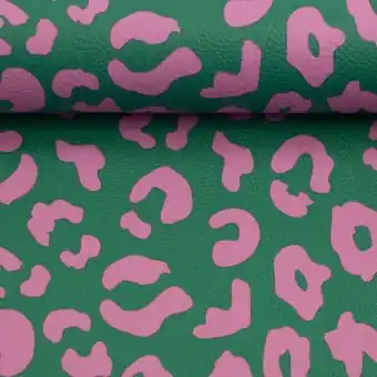 Grün Pinkes Happy Leo Kunstleder – Cherry Picking Lederimitat Leopardenmuster Meterware Sale