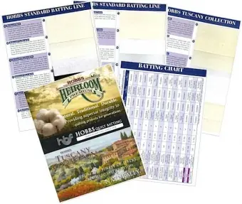 Hobbs Batting Vliesmusterbuch – Das Gesamtsortiment mit Fühlmustern auf einen Blick – Hobbs Heirloom / Poly-Down / Tusccany Vliesmustermappe Neu