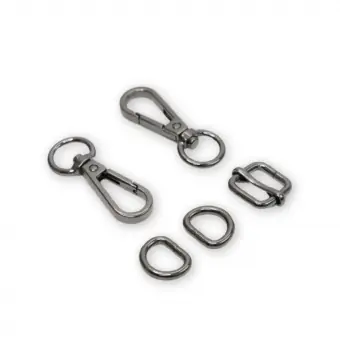 Letzte Chance Schwarz-Silbernes Handtaschenset – Gunmetal Black-Silver Taschenbeschläge: 1/2 inch D-Ringe, Karabiner & Leiterschnalle – Sallie Tomato Level 3 Basic Hardware Kit 15mm
