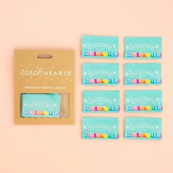 Sofort Bestellen Quilting is my Superpower Labels – Sarah Hearts Webetiketten – Premium Woven Labels – Tied with a Ribbon Limited Edition