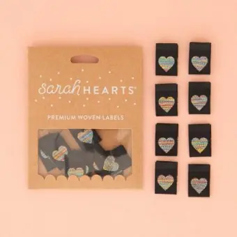 Metallic Rainbow Heart Woven Labels – Sarah Hearts Webetiketten – Premium Woven Labels – Tied with a Ribbon Limited Edition Heißes Angebot