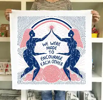 Weltweiter Versand Gingiber Encourage Floursack Tea Towel – Handbedruckte Designer-Geschirrtücher