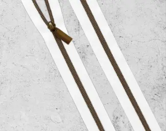 Top-Seller Antique & Weiß Endlosreißverschluss & Zupfer – Bronze / Weiß Zipper mit Metallzähnen – Sallie Tomato