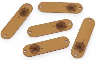 Pusteblume Kunstlederlabel – Kunstleder Etikett Löwenzahn Aufnäher – Cognac-Braun- 1 Stück Großhandel