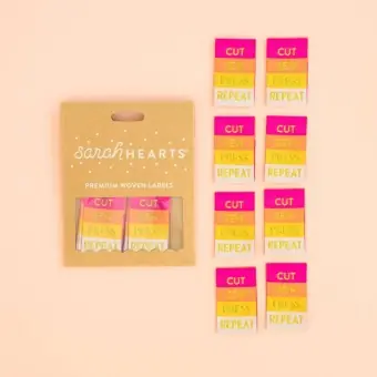 Labels CUT – SEW – PRESS – REPEAT – Sarah Hearts Webetiketten – Premium Woven Labels – Tied with a Ribbon Limited Edition Versand Am Gleichen Tag