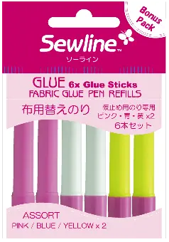6er SPARPAKET! Sewline Fabric Glue Pen Refill / Stoffkleber Nachfüllminen – Gelb / Blau / Pink BONUS PACK! Markenprodukt