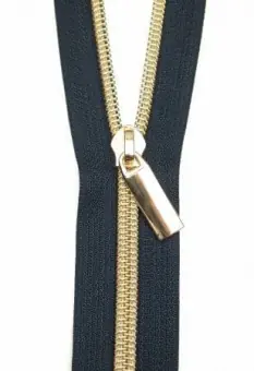 Kostenloser Rückversand Gold & Marine Endlosreißverschluss & Zupfer – Gold / Navy Zipper mit Metallzähnen – Sallie Tomato