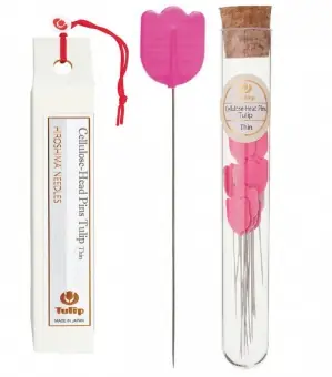 Aktuell Tulip Thin Cellulose-Head Pins – Extrafeine Patchworknadeln mit pinkem Tulpenkopf – Tulpenkopfstecknadeln aus Japan