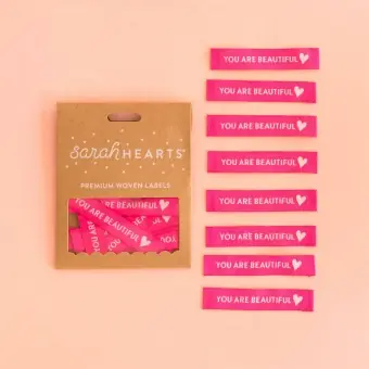 Solange Der Vorrat Reicht You Are Beautiful Labels – Sarah Hearts Webetiketten – Premium Woven Labels – Tied with a Ribbon Limited Edition