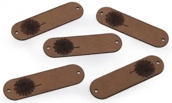 Pusteblume Kunstlederlabel – Kunstleder Etikett Löwenzahn Aufnäher – Dunkelbraun – 1 Stück Letzte Chance
