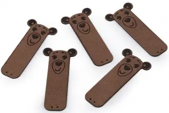 Gratis Versand Bärchen Kunstlederlabel – Kunstleder Etikett Aufnäher – Braun – 1 Stück