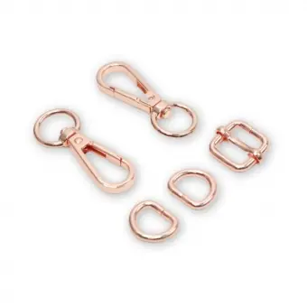 Limited Edition Rosé Gold Handtaschenset – Rosegold Taschenbeschläge: 1/2 inch D-Ringe, Karabiner & Leiterschnalle – Sallie Tomato Level 3 Basic Hardware Kit 15mm