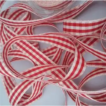 Vintage Karo-Litze Creme-Rot – Kariertes Bändchen – METERWARE Rabatt