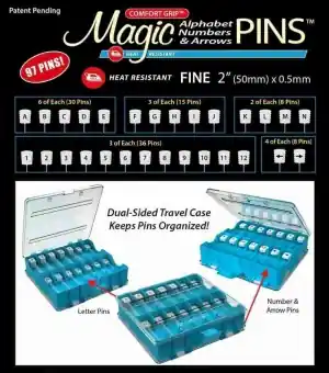Magic Pins Buchstaben, Zahlen & Pfeilen – extra fein 0,5x50mm – Extra Fine Flat Head Patchworkpins Alphabet, Numbers & Arrows – Taylor Seville Flachkopfstecknadeln Handgefertigt