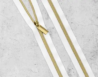 Mega-Angebot Gold & Weiß Endlosreißverschluss & Zupfer – Gold / Weiß Zipper mit Metallzähnen – Sallie Tomato
