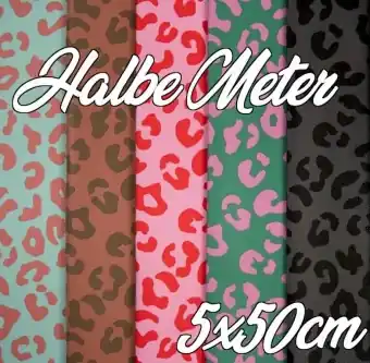 5x 50cm Happy Leo Kunstleder – Cherry Picking Lederimitat Leopardenmuster Meterware Sonderangebot