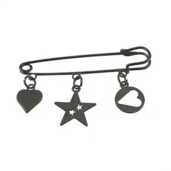 Top-Seller Altsilberner Kiltverschluss mit Anhängern – Strickverschluss / Tuchnadel / Kiltnadel mit Sternchen & Herzchen Charms